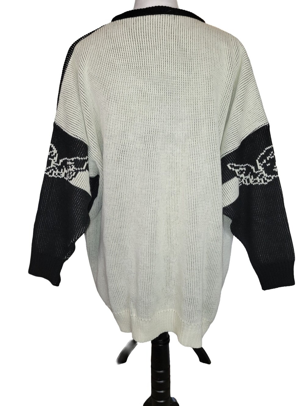 Vintage 70s Contempo Casuals Knit Black & Cream Angel/Cherub Tunic Sweater Med - Picture 5 of 16